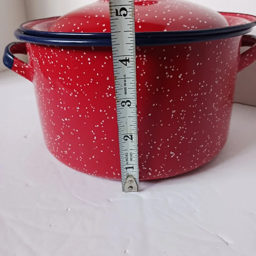 Vintage Red Blue Splatter Spackle Enamelware Cooking Pot